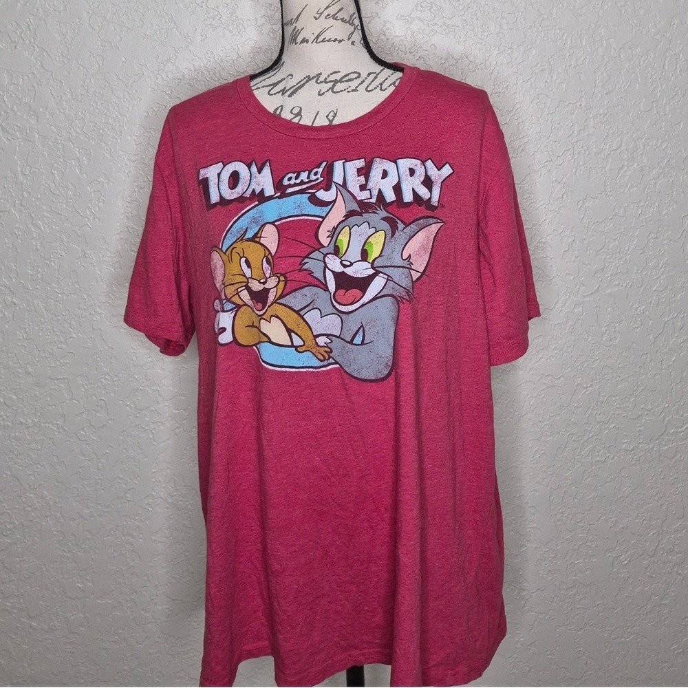 Tom and Jerry Graphic T-Shirt Mens 3XL Red Heather Short Sleeve Cartoon Tee